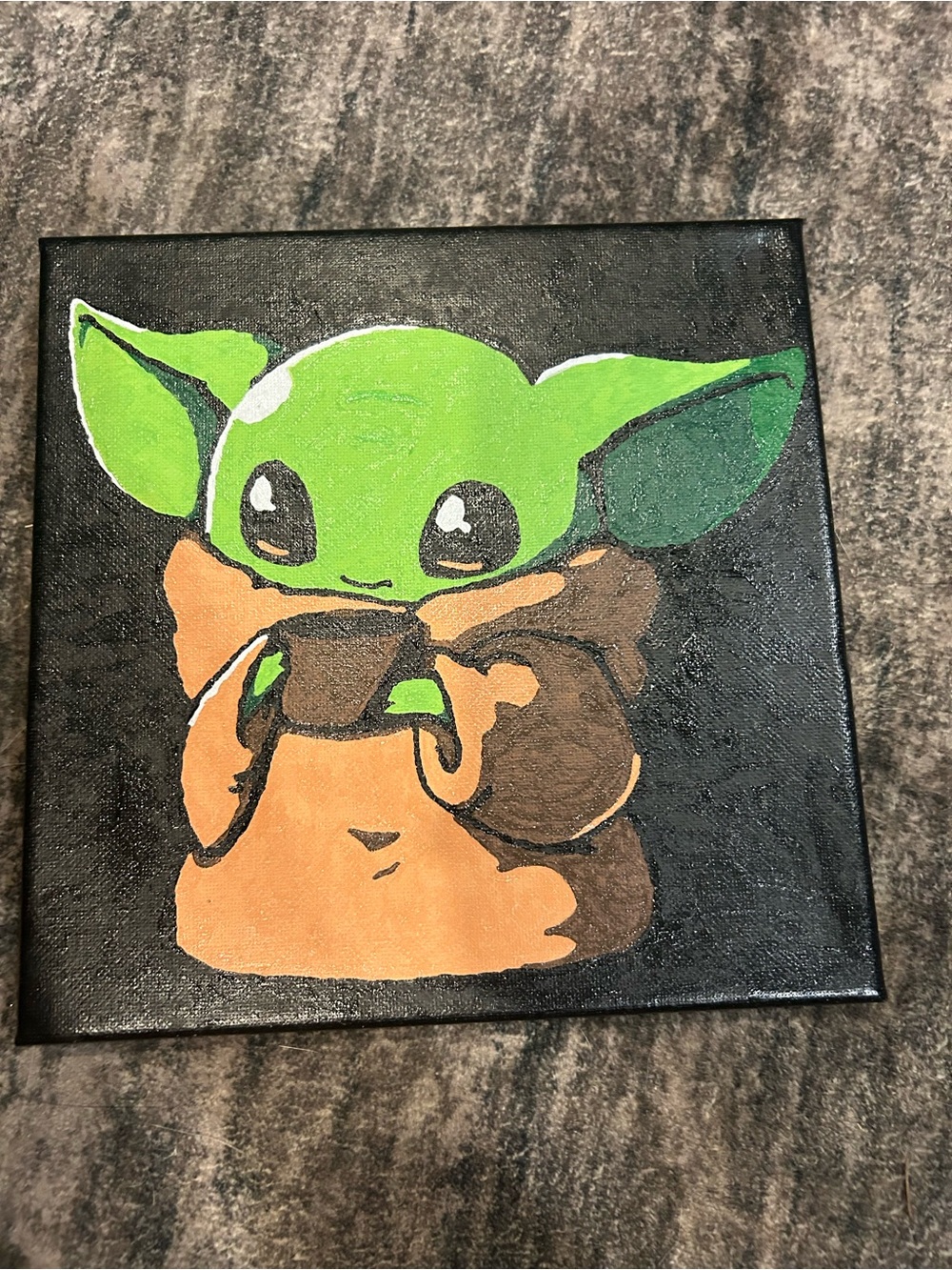 Hand-Painted Cute Green Character Canvas Art